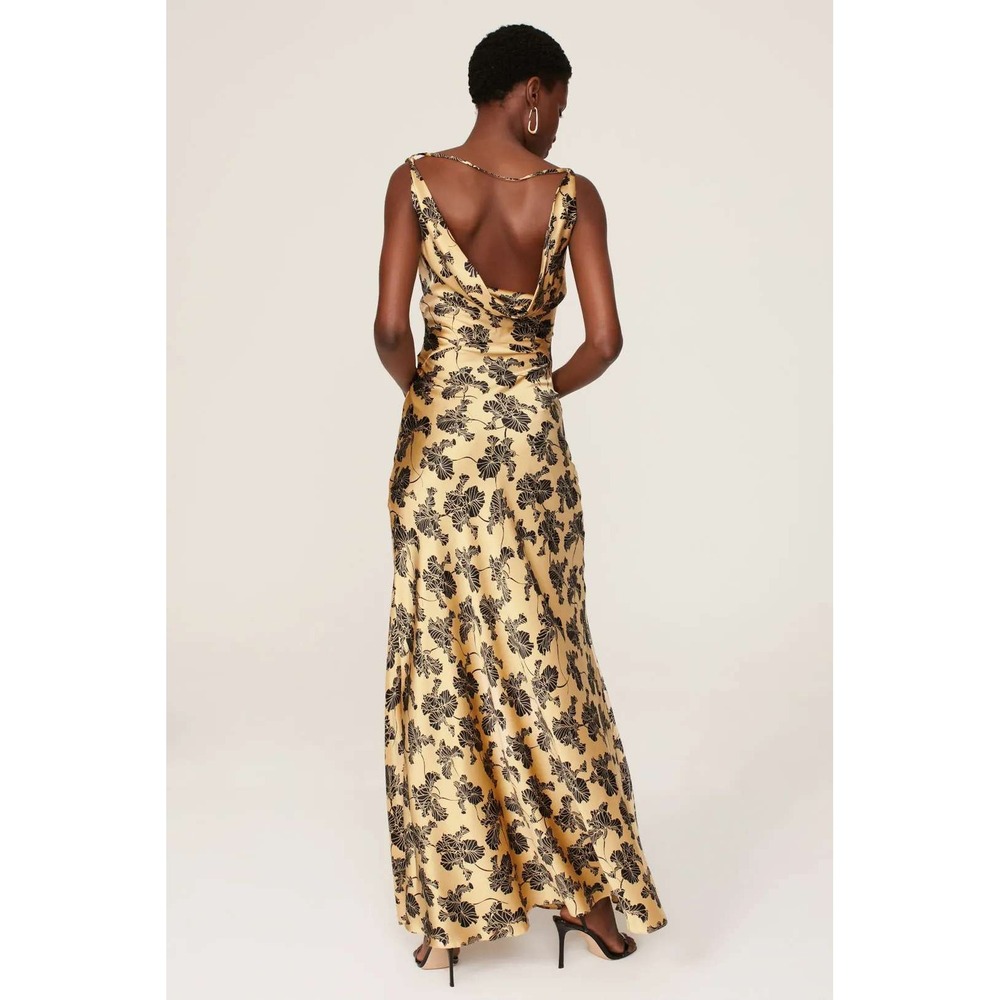 De La Vali Gold Black Floral Silk De La Vali Colombina Gown Size 14 - Picture 2 of 7